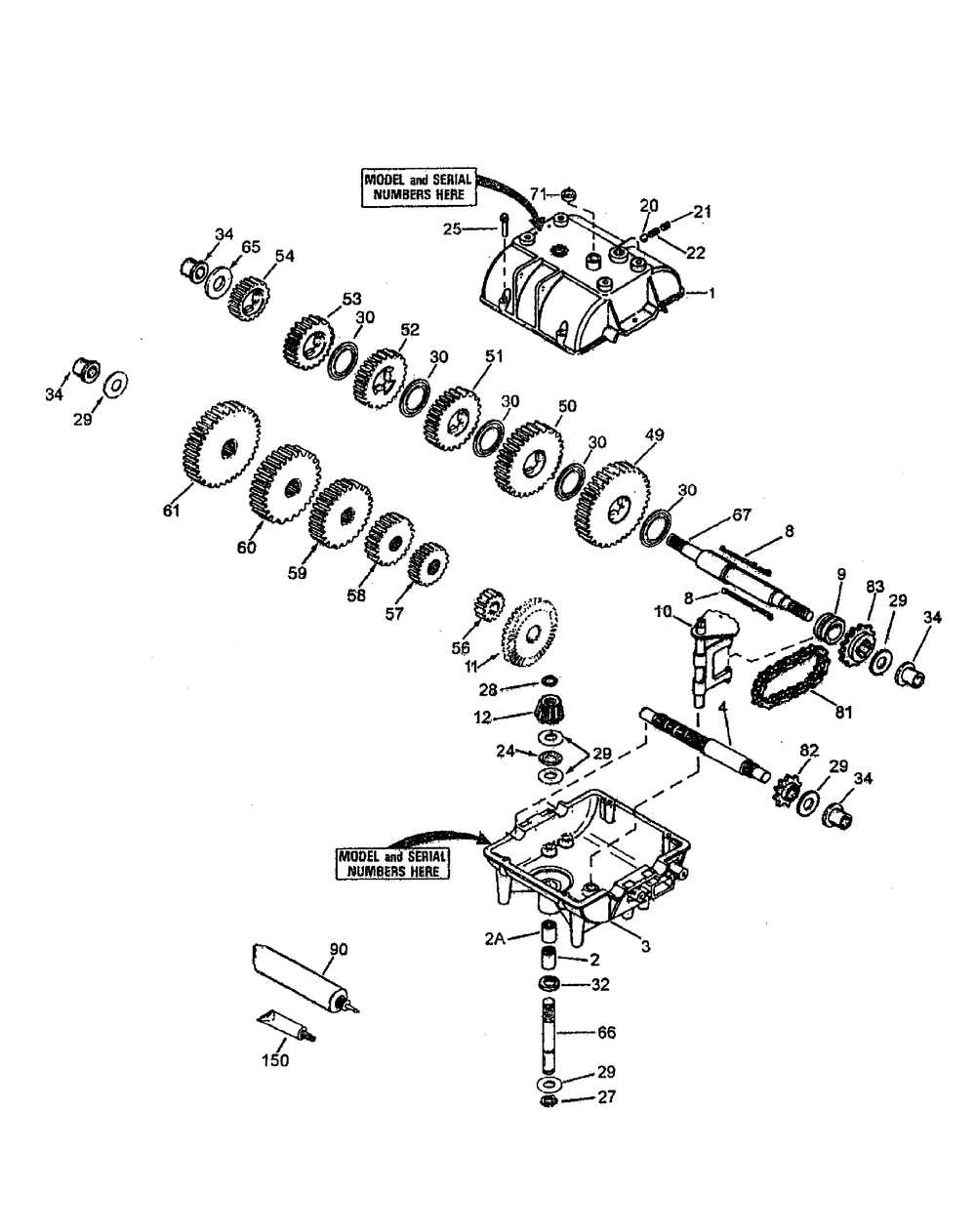 Transmission Assembly Diagram and Parts List for G1332 55AI5GMQ750-WAM Cub Cadet Lawn Mower